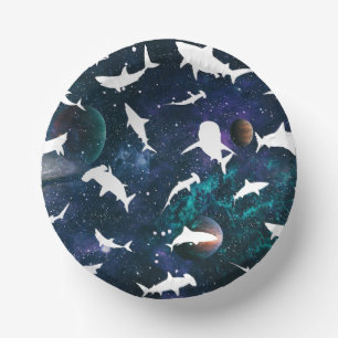 Shark white shadow on Dark galaxy Space Paper Plate