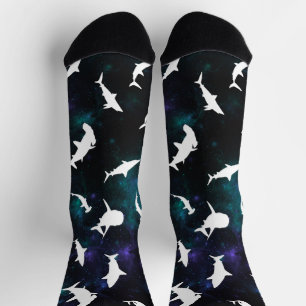 Shark white shadow on Dark galaxy Space Socks