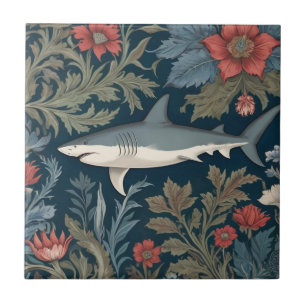 Shark William Morris style Left facing Sea Ocean Tile