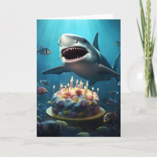 Shark with a Birthday Cake Card