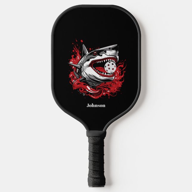 Shark With a Pickleball Ball Monogram Pickleball Paddle (Front)