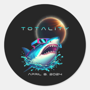 Shark With Eclipse Glasses Totality 2024 Funny Sol Classic Round Sticker