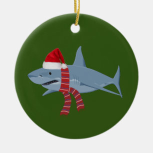 Shark With Hat Scaft Christmas Ceramic Tree Decoration