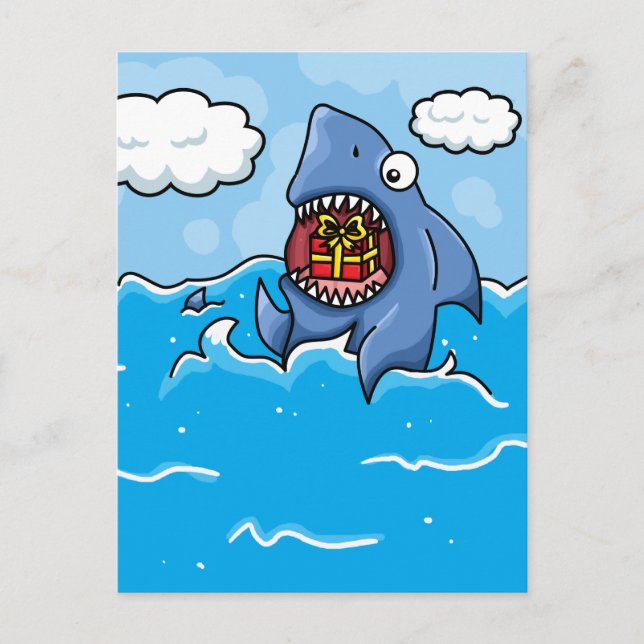 Shark with Present Postcard (Front)