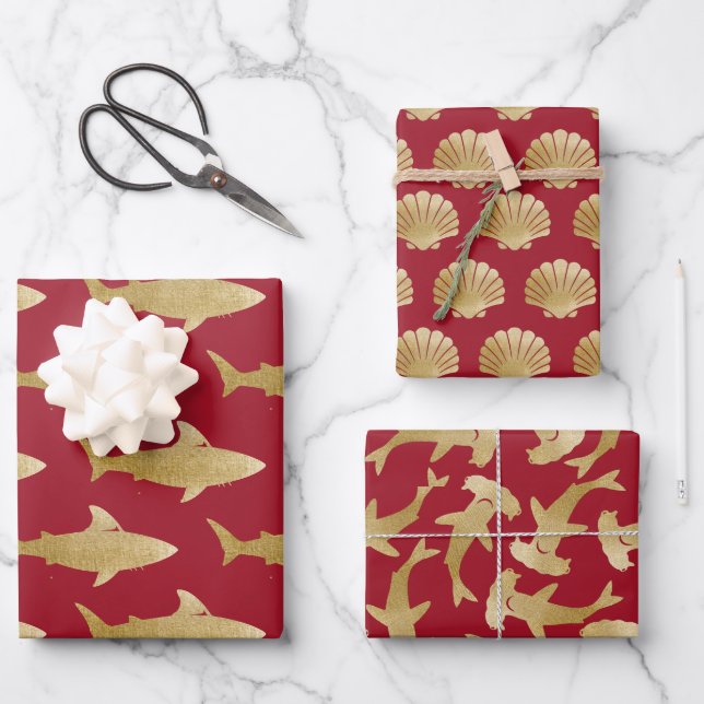 Shark Wrapping Paper Flat Sheet Set of 3 (Front)