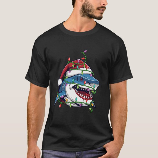 Shark Xmas Lighting Family Santa Shark Christmas T-Shirt (Front)