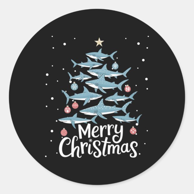 Shark Xmas Tree Sharks Christmas Tree Merry Dogmas Classic Round Sticker (Front)