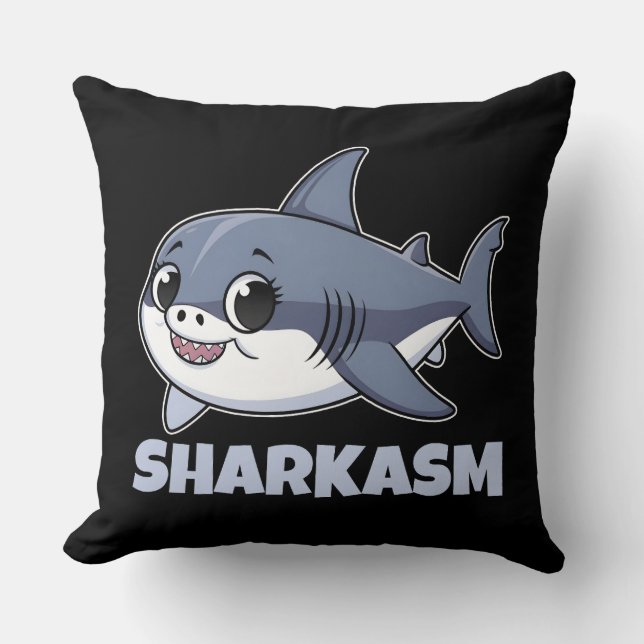 Sharkasm with Porbeagle Shark Baby Funny Pun Cushion (Front)