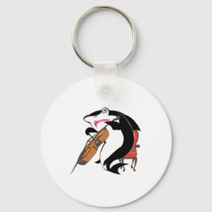 sharking playing cello key ring