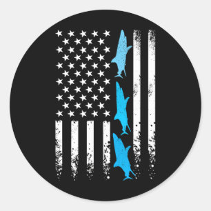 Sharks 4th Of July American Flag Boys Kids Men Ret Classic Round Sticker