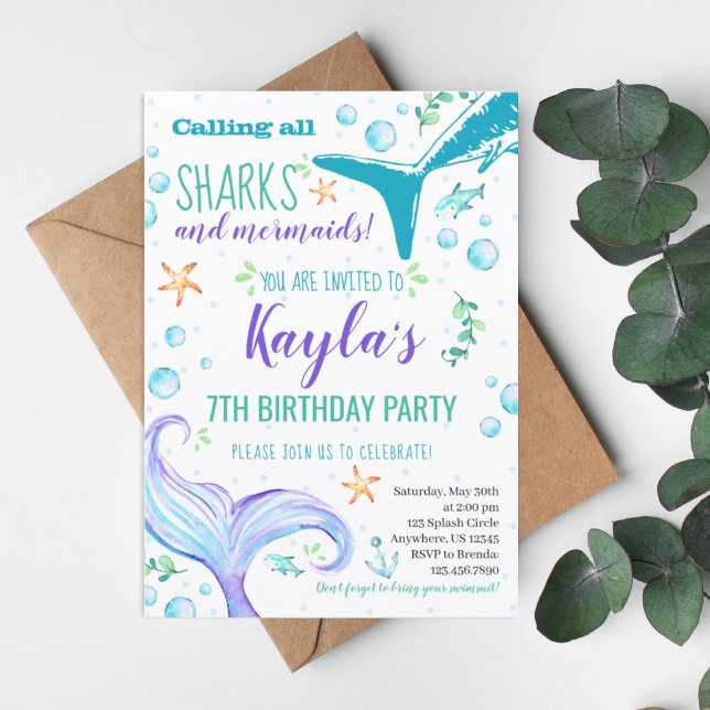 Sharks and Mermaids Birthday Party Invitation (Creator Uploaded)