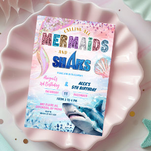 Sharks and Mermaids Joint Birthday invitation