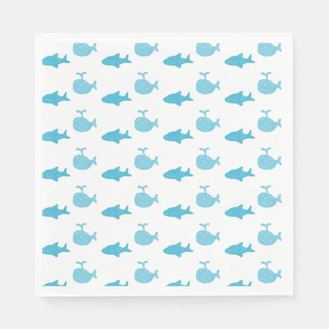 Sharks and Whales Blue Boy's Baby Shower Napkin (Front)