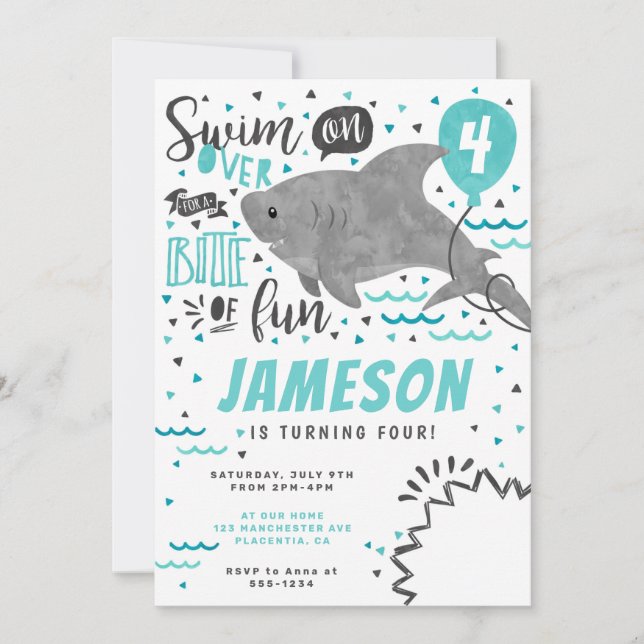 Sharks birthday Party Invitation (Front)