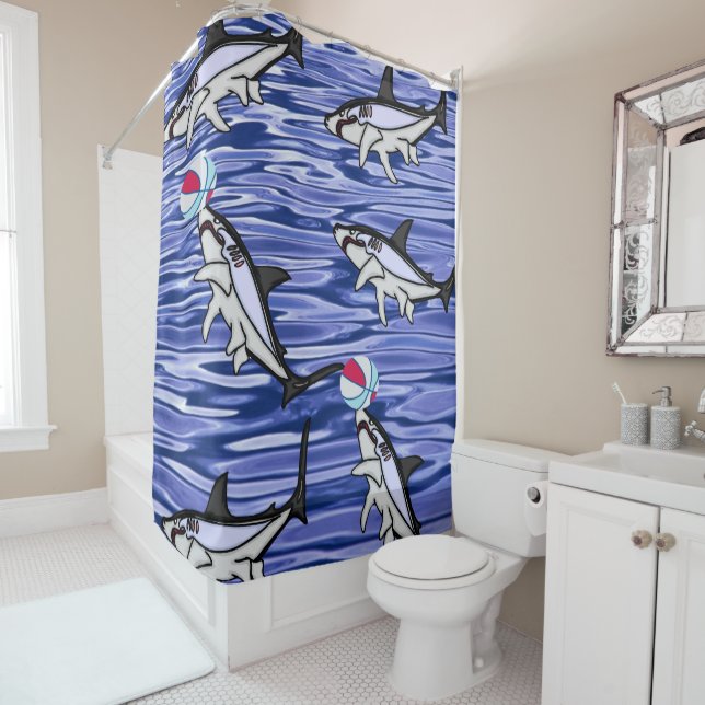 Sharks Blue Ocean Ball Shower Curtain (In Situ)