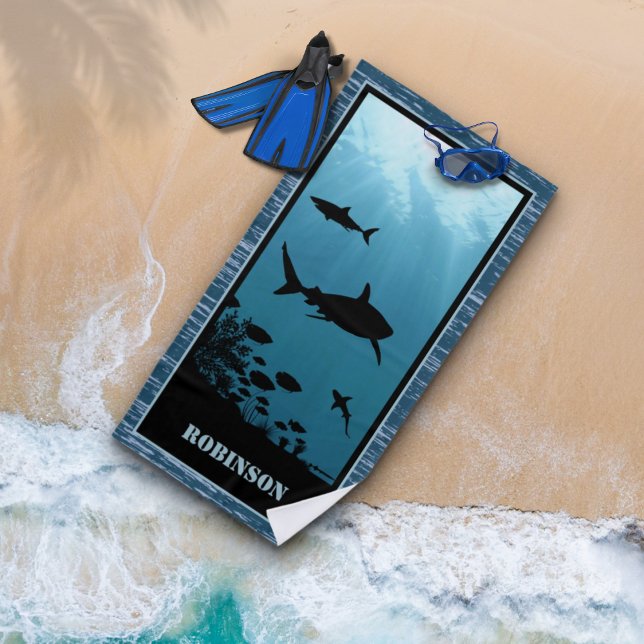 Sharks Blue Sea Beach Towel (Creator Uploaded)