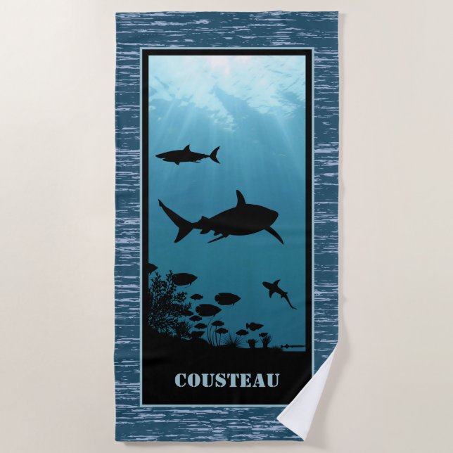 Sharks Blue Sea Beach Towel (Front)