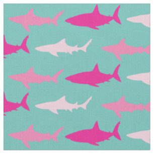 Sharks Cute Silhouette Pink Teal Fabric