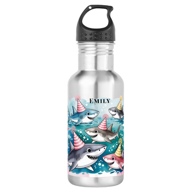 Sharks Cute Under The Sea Girl Birthday Party 532 Ml Water Bottle (Front)