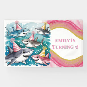 Sharks Cute Under The Sea Girl Birthday Party Banner
