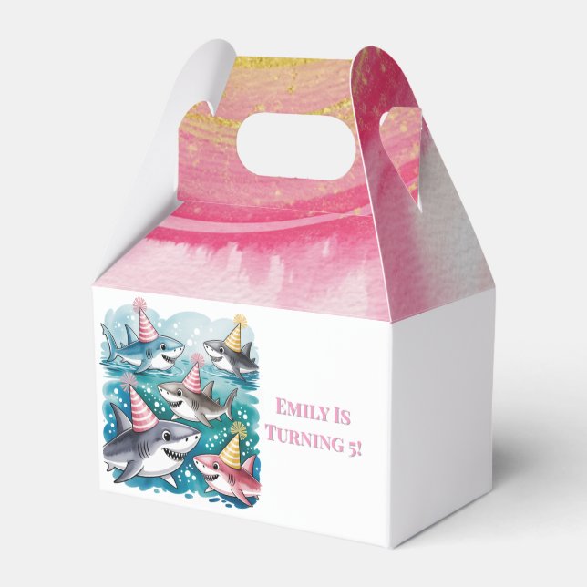 Sharks Cute Under The Sea Girl Birthday Party Favour Box (Front Side)