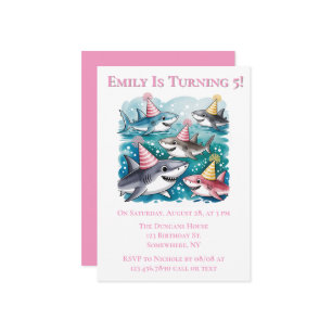 Sharks Cute Under The Sea Girl Birthday Party Invitation