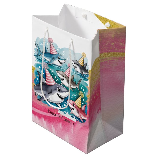 Sharks Cute Under The Sea Girl Birthday Party Medium Gift Bag (Front Angled)