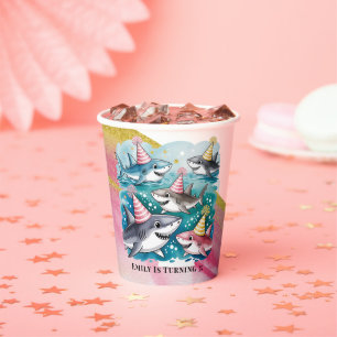 Sharks Cute Under The Sea Girl Birthday Party Paper Cups