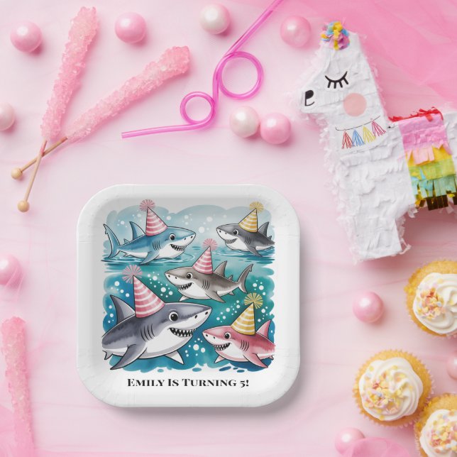 Sharks Cute Under The Sea Girl Birthday Party Paper Plate (Party)