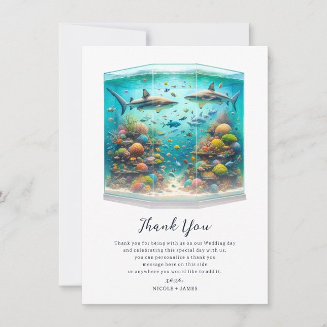 Sharks Fish Aquatic Watercolor Aquarium Thank You Invitation (Front)