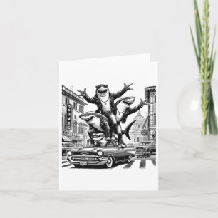 Sharks In A Vintage 50's Car In Rome Sticker Card
