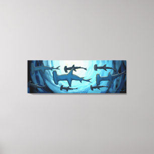 Sharks in Silhouette with Sun Ball Canvas Print
