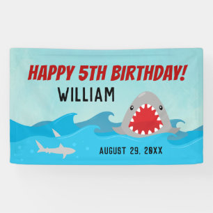 Sharks in Water Boys Shark Birthday Party Banner