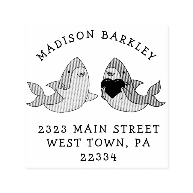 Sharks Kid's Cute Kawaii  Return Address Stamp (Design)