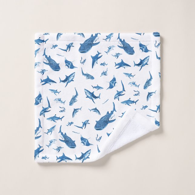Sharks & Manta Rays｜Ocean Art Design Bath Towel Set (Wash Cloth)