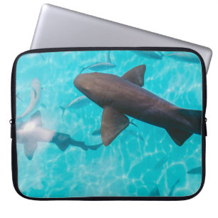 SHARKS ON BODY OF WATER LAPTOP SLEEVE