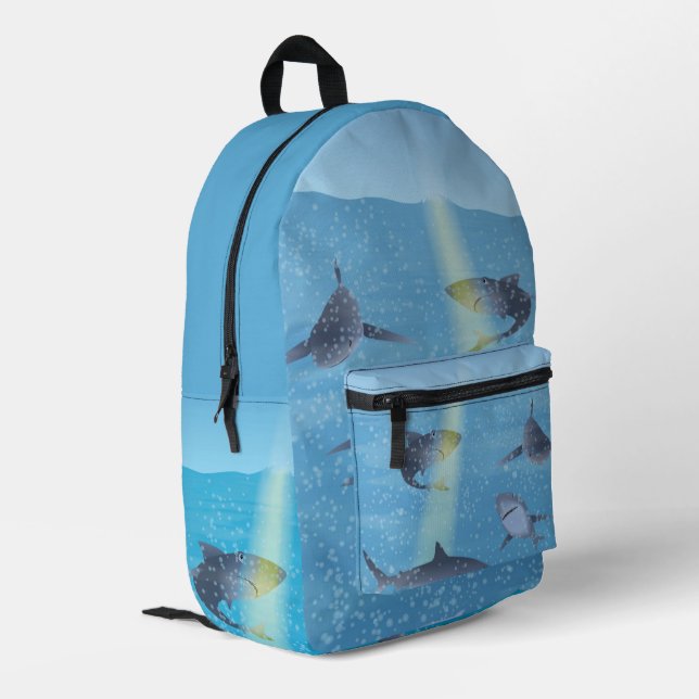 Sharks Printed Backpack (Back Corner Left)