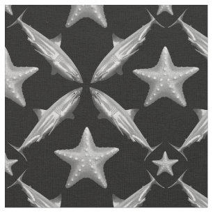 Sharks Starfish Ocean Life Nautical Coastal Black Fabric