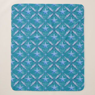 Sharks Starfish Ocean Life Nautical Coastal Blue Sherpa Blanket