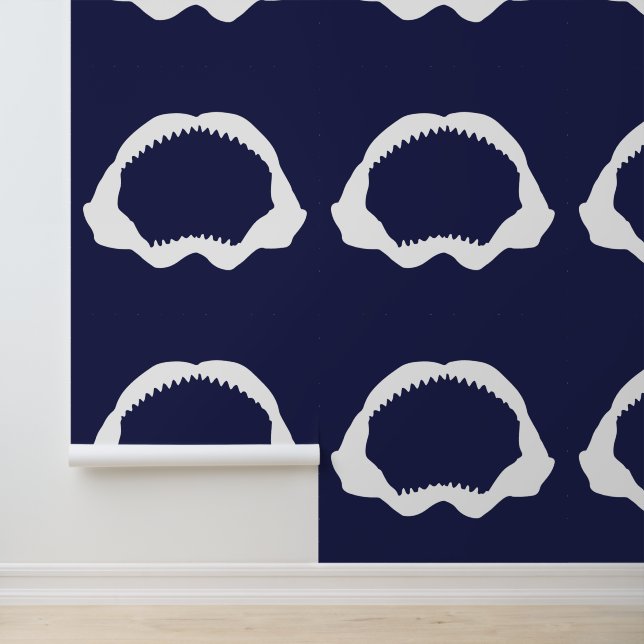 Sharks Teeth and Jaws Navy Blue and White Wallpaper (Application)