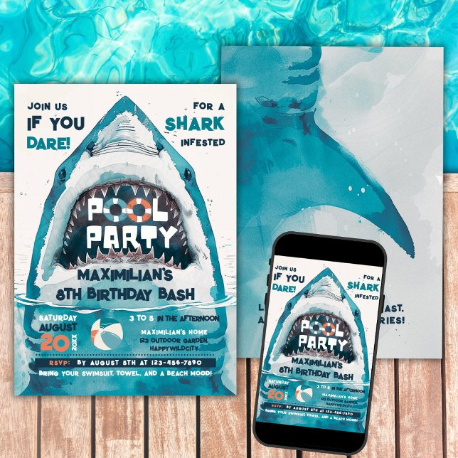 Sharktastic Summer POOL Party Invitation (Creator Uploaded)