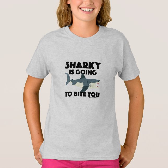 Sharky Is Going To Bite You Design - Girls' Basic  T-Shirt (Front)