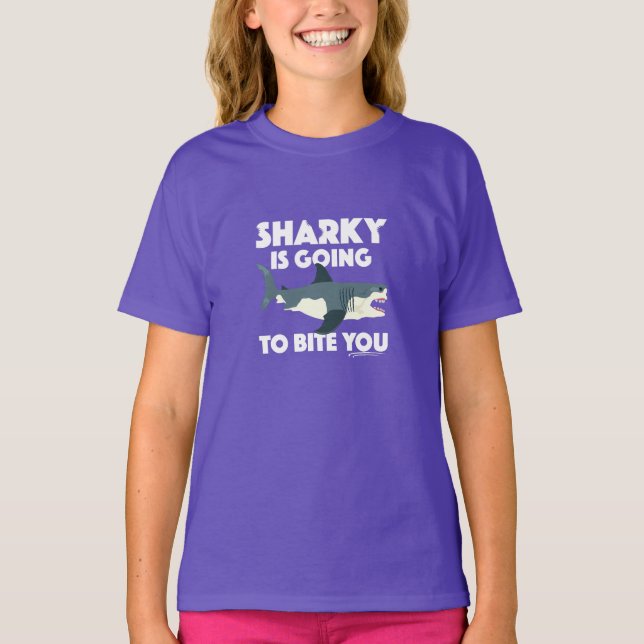 Sharky Is Going To Bite You Design - Girls' Basic  T-Shirt (Front)