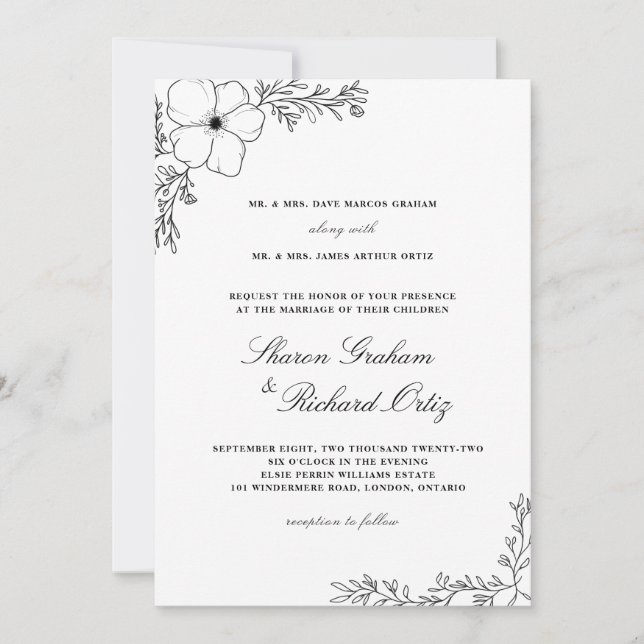 Sharon Classic Modern Floral Wedding Invitation (Front)