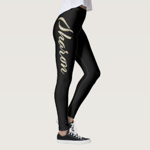 Sharon white gold Handwriting Hose Leggings
