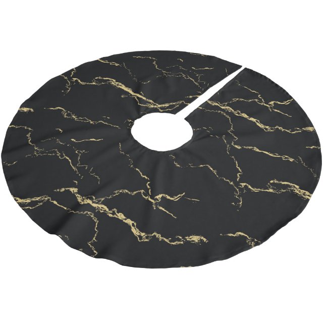 Sharp Black and Gold Marble Brushed Polyester Tree Skirt (Angled)