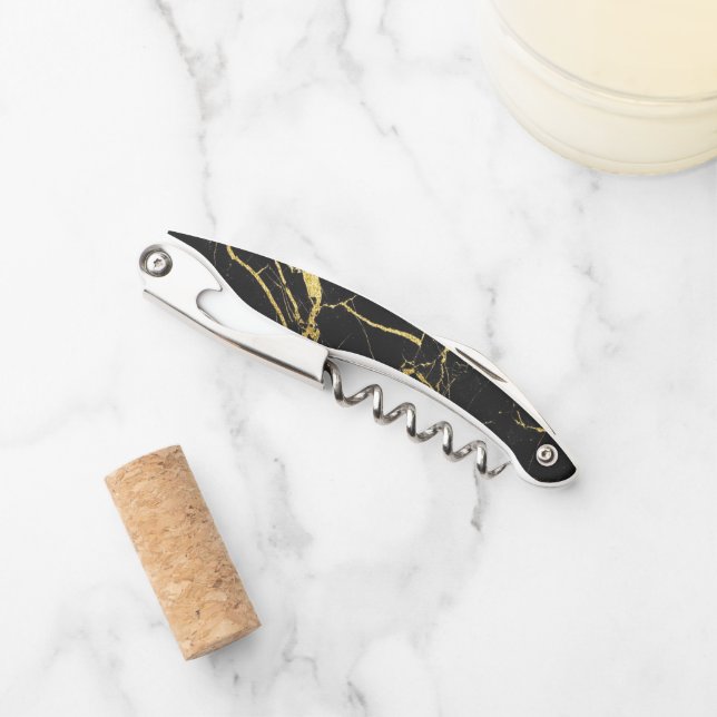Sharp Black and Gold Marble Corkscrew (Front)