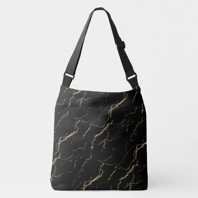Sharp Black and Gold Marble Crossbody Bag (Front)