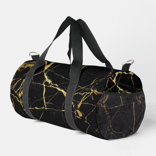 Sharp Black and Gold Marble Duffle Bag (Right Corner)