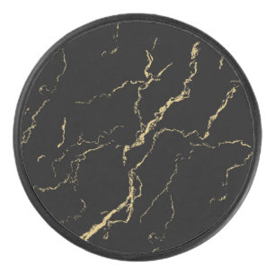 Sharp Black and Gold Marble Hockey Puck
